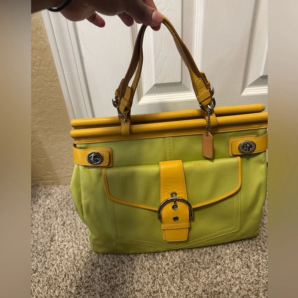 Coach Vintage Tote Bag, Yellow and Lime Green - Picture 8 of 15
